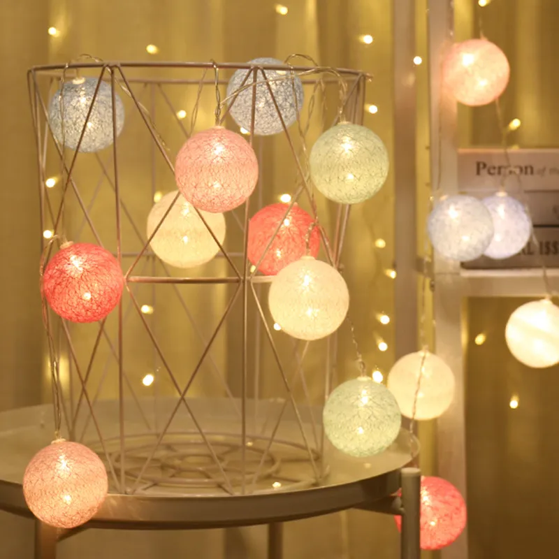 Kerstboom decoratie hanger slingers fee katoenen bal led string lights vakantie batterij geëxploiteerd licht