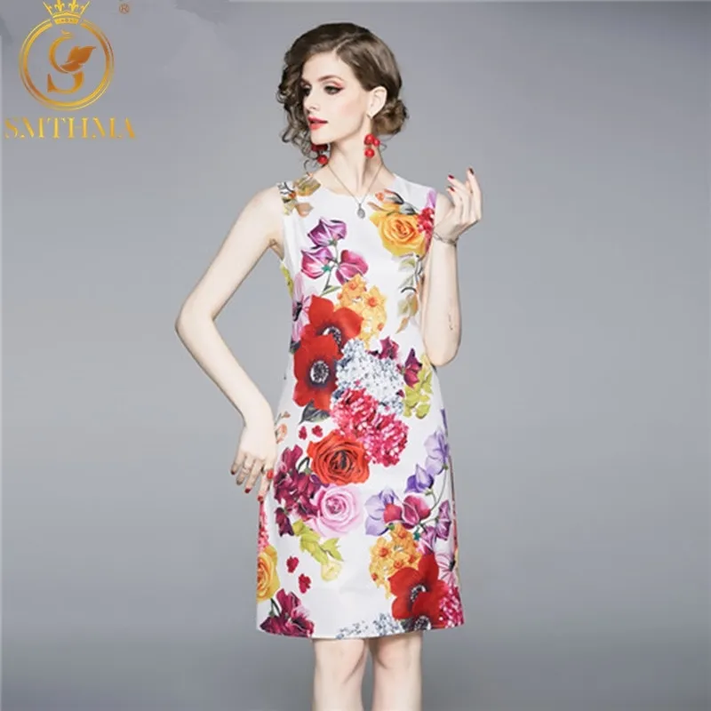 Haute qualité Designer Runway Femmes 202 Robe d'été Femme Vêtements Sans manches Vêtement d'impression Floral Robes Vestidos 210520