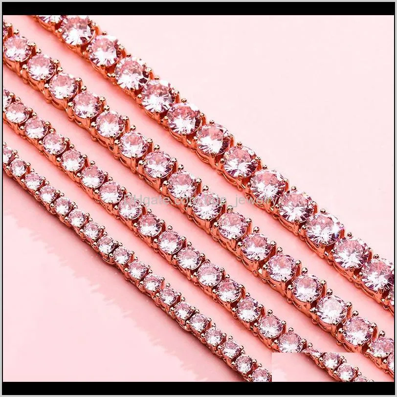 3/4/5/6mm hip hop bling iced out pink blue cz stone tennis chain chokers necklace for women men unisex fashion jewelry