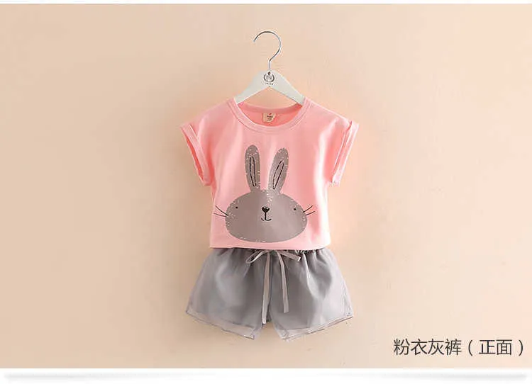 Girls Clothing Set Summer 2-10 Years Old Kids Baby Girl Cartoon Rabbit Print T Shirt+Shorts Sports 2 Piece Outfits Suit Set (8)