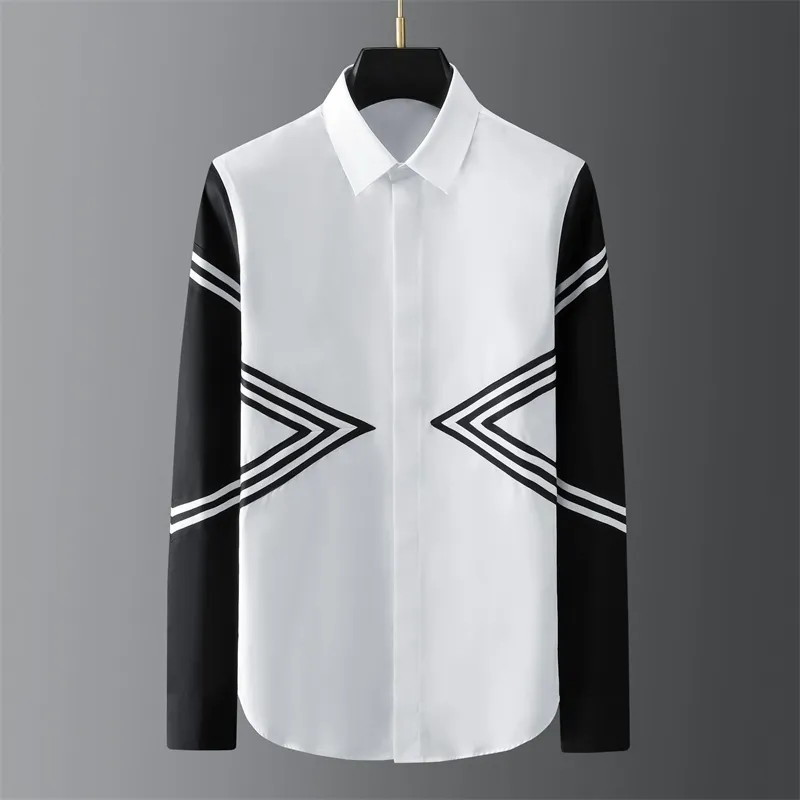 Marka paski koszule mężczyźni z długim rękawem Casual Slim Koszula Mężczyzna Biznesowy Formalny Sukienka Koszule Tuxedo Dinner Stage Star Chemise Homme 210527