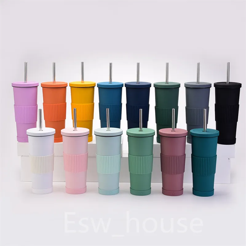 Stainless Steel Double Wall Vacuum Bulk Tumblers With Lids With Straw 700ml  Capacity For Milk, Coffee, Tea, And Drinking From Esw_house, $11.97