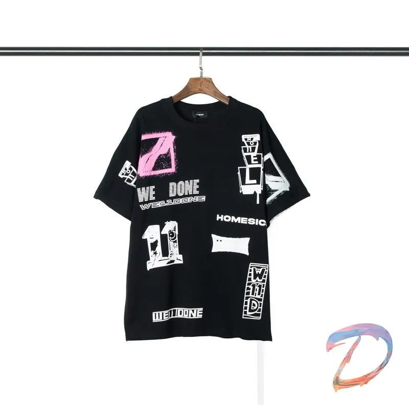 Mens T-shirts We11done t Shirt Men Women Tie-dye Pattern Welldone T-shirt High Quality Ribbon Decoration Streetwear Well Done Harajuku