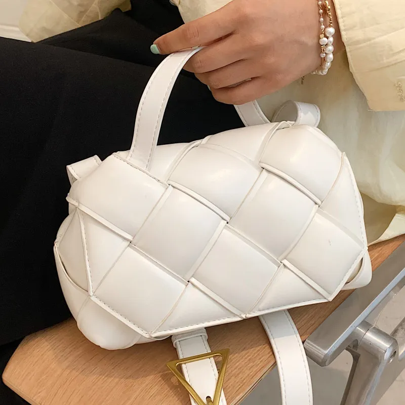 Handtaschen für Damen Casual White Weave Schulter Luxus Pu-Leder Tragetasche Kleine Klappe Umhängetasche Damen Umhängetasche