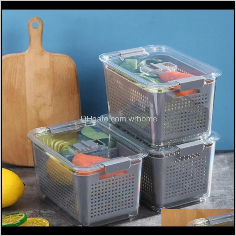 Kitchen Storage Box -Keeping Refrigerator Fruit Vegetable Drain Crisper Container 20X13.5X11.5cm Bottles & Jars