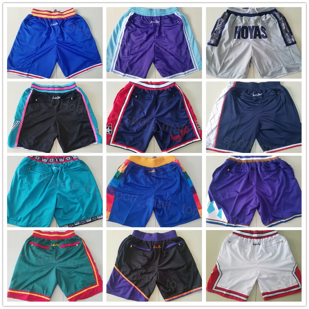 Nouvelle équipe de basket-ball Just Don Shorts Pantalon de sport avec poche zippée Pantalon de survêtement Hip Pop Bleu Blanc Noir Violet Jaune Mens Stitch Good Running Taille S-XXXL