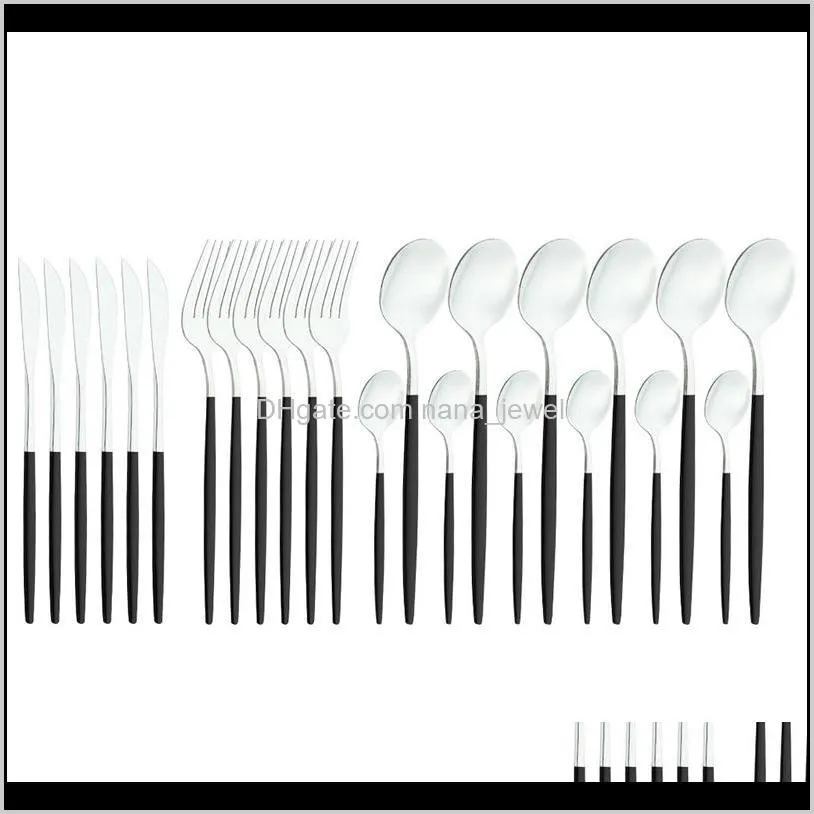 24pcs gold tableware set stainless steel dinnerware set knife fork spoon flatware safe cutlery set gift