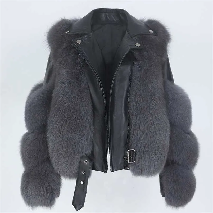 MENINA BONITA Real Fur Coat Vest Winter Jacket Women Natural Fur Genuine Leather Outerwear Detachable Streetwear Locomotive 211110