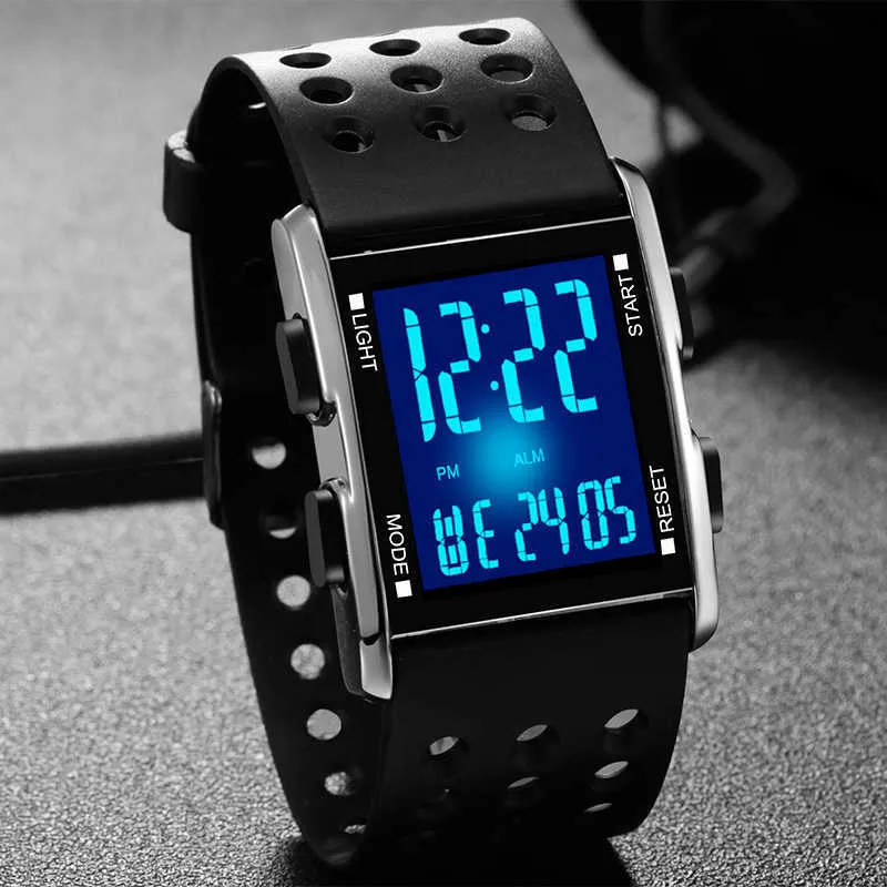 Montre-bracelet pour hommes numériques, mode de sport électroniques imperméable, montre lumineuse numérique pour hommes 210728