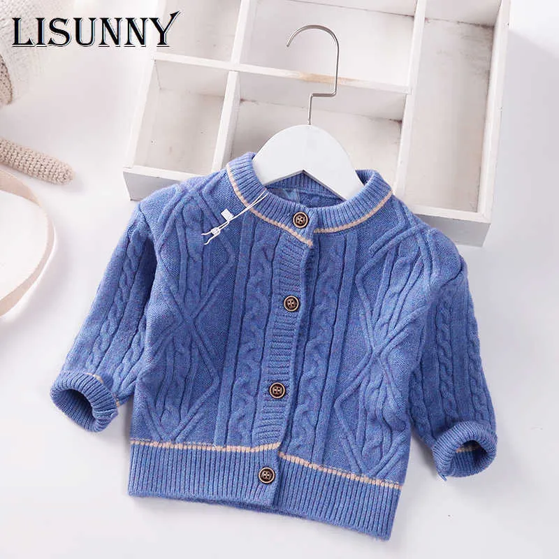 Dzieci dzianiny Kardigan Boy Sweter 2021 Wiosna Jesień Nowy O-Neck Swetry Dla Dzieci Dzieci Baby Clothing Toddler Solid Coat 0-5Y Y1024