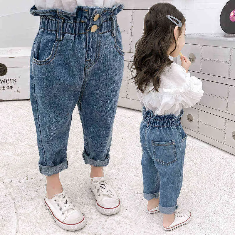 Kids Jeans Broek Voor Meisjes Effen Kleur Hoge Taille Jeans Katoen Casual Kinderen Denim Broek Zomer Herfst Bottoms Broek 211102