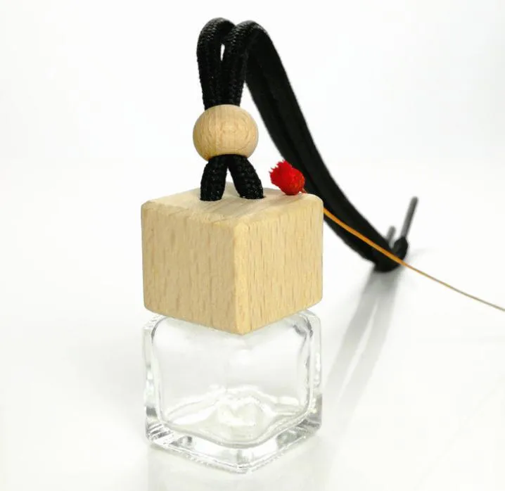 2021 Bottiglie di profumo per auto da 8 ml Bottiglia vuota in vetro con tappo a vite in legno con corda per appendere per decorazioni per auto Deodorante per ambienti