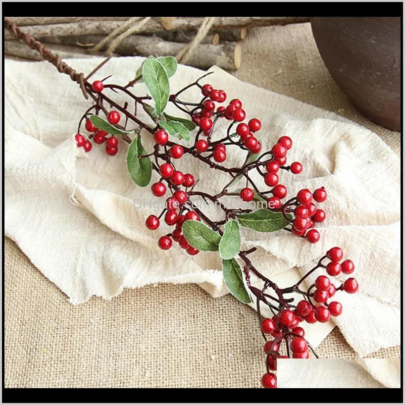 1pc artificial red bird berry spray stem of faux berries autumn christmas decors