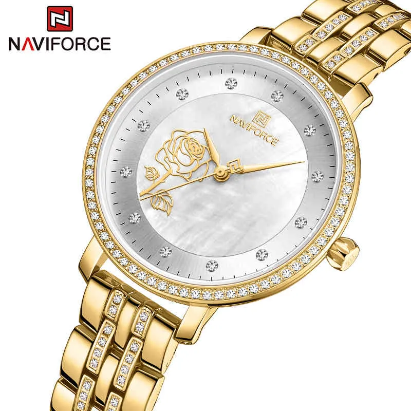 Marca NAVIFORCE, relojes de lujo para mujer, reloj dorado a la moda para mujer, reloj resistente al agua de acero inoxidable, reloj de pulsera de regalo para niña, reloj de pulsera 210517