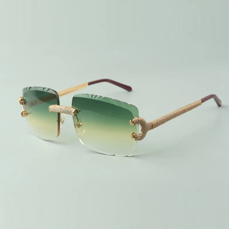 Lunettes de soleil a la griffe de diamant micro pavees photochromique sans crainage papillon cadre or bleu lentilles vertes or protection