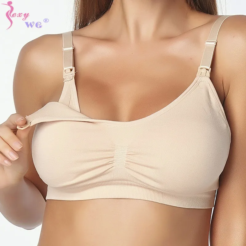 SEXYWG Nursing Bra Hands Free Breast Feeding Pump Pumping Breastpump  Maternity Nursing Bra Size All Day Wear Casual Wire Free 210318