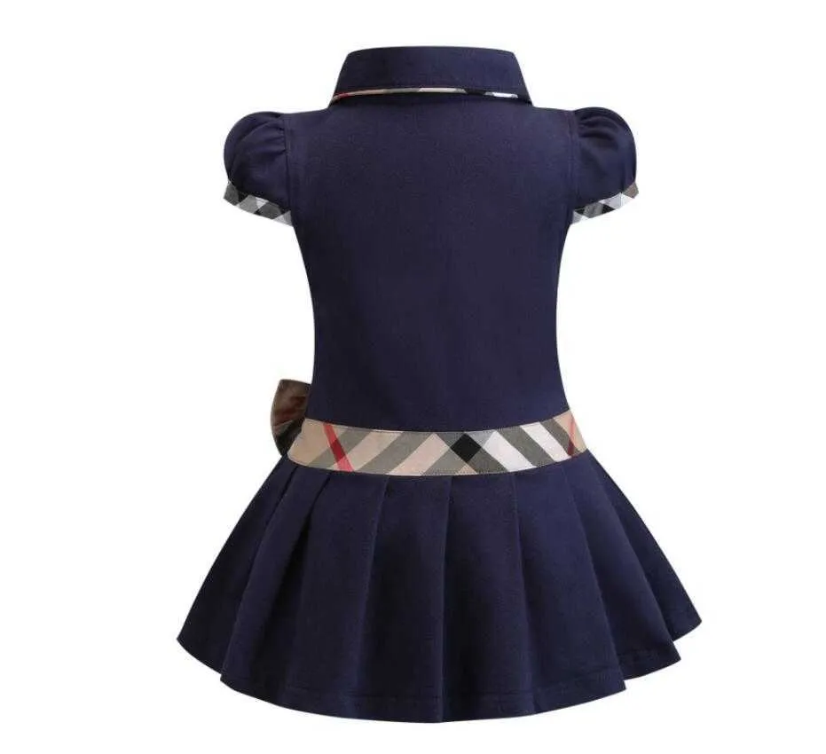 Baby girls dress kids lapel college wind bowknot short sleeve pleated polo shirt skirt children casual designer clothing kids clothes