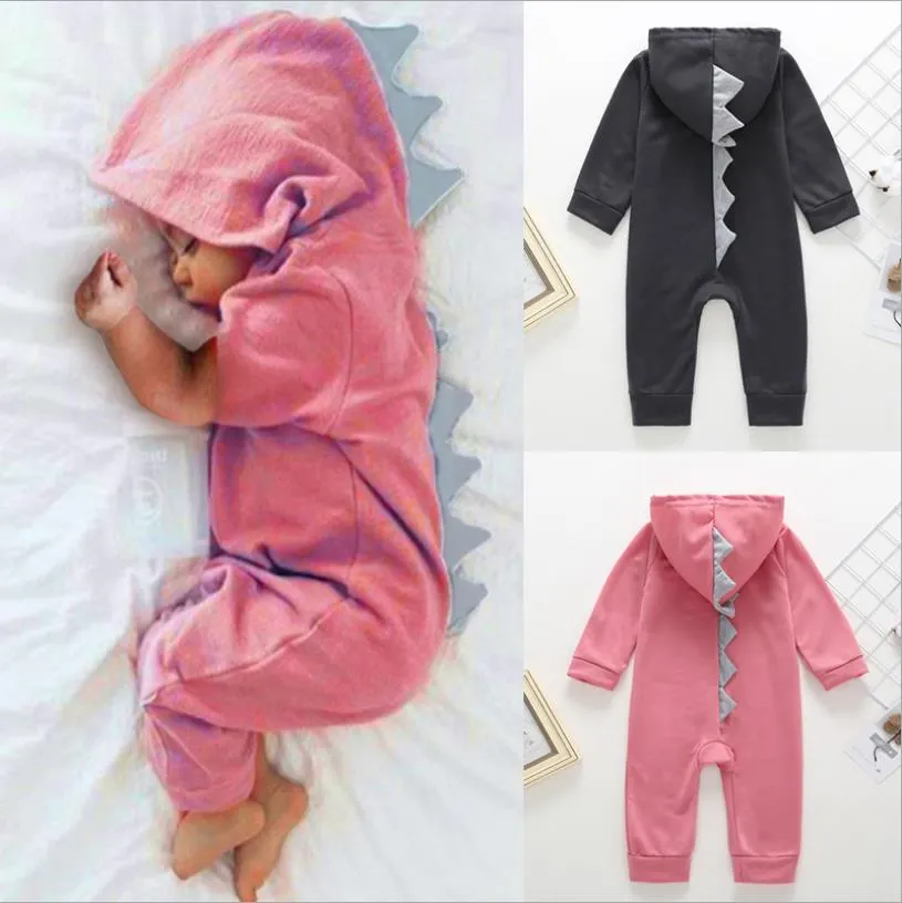 Ins-baby kläder spädbarn pojke dinosaur hoodie romer dragkedja toddler tjejer jumpsuit tecknad film barn outfit boutique baby kläder 3 färger dw4837