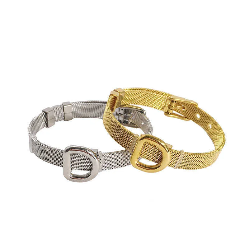 2021 Guld Bangles för Kvinnor Förhållande Armband Designer Smycken Klocka Strål Big Letter D Rostfritt Stål Mens Kärlek Charm Armband Lyx
