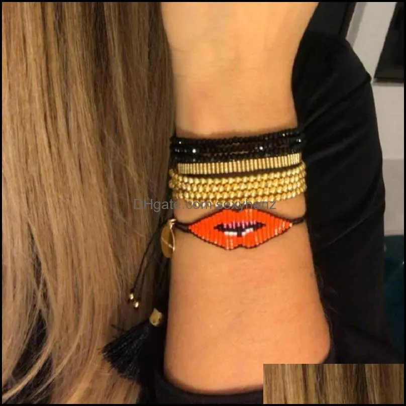 Charm Bracelets Rttooas MIYUKI Handmade Women Red Lips Friendship Gifts Fashion Female Jewelry 2021 Arrival