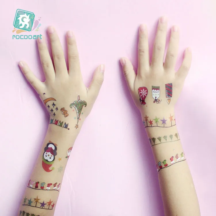 Rocooart Dekoracje świąteczne Cute Tatuaż Wodoodporne naklejki Dzieci Party Mały prezent dla dzieci Tymczasowe tatuaże