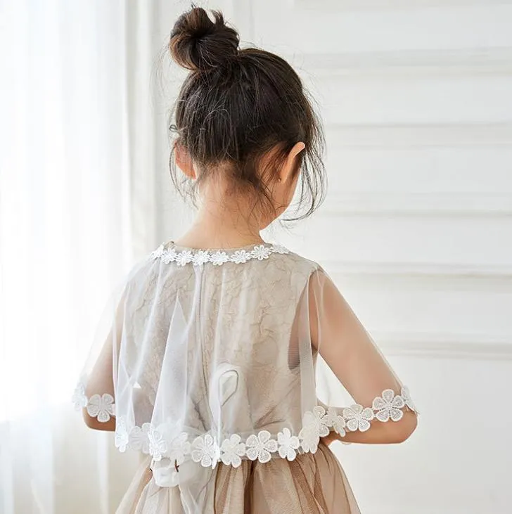 Jackets Kids Girls Red Beige Wraps Lace Chiffon Children Bolero