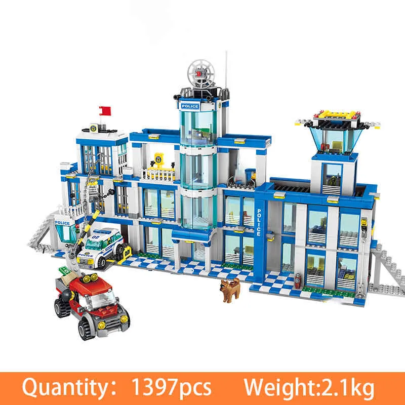 1397pcs Assemble City Police Station City Building Blocks Bricks Educational Leksaker Gåvor för barn X0503