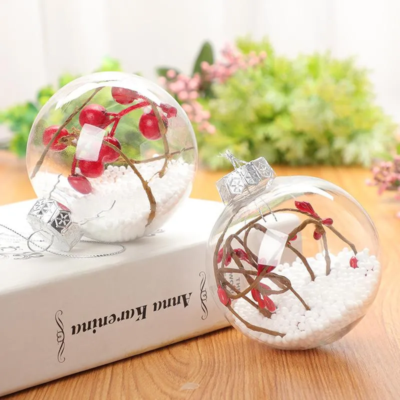 8cm Wedding Bauble Ornaments Christmas Balls PET Plastic New Year Xmas Tree Hanging Decorations