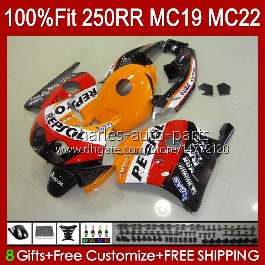 Feedings de molde de injeção para Honda CBR 250rr 250 RR CC 250R CBR 250cc 1988-1989 Bodys 112HC.109 CBR250 RR CC 1988 1989 MC19 88-89 CBR250RR 88 89 OEM Kit completo Repsol Orange