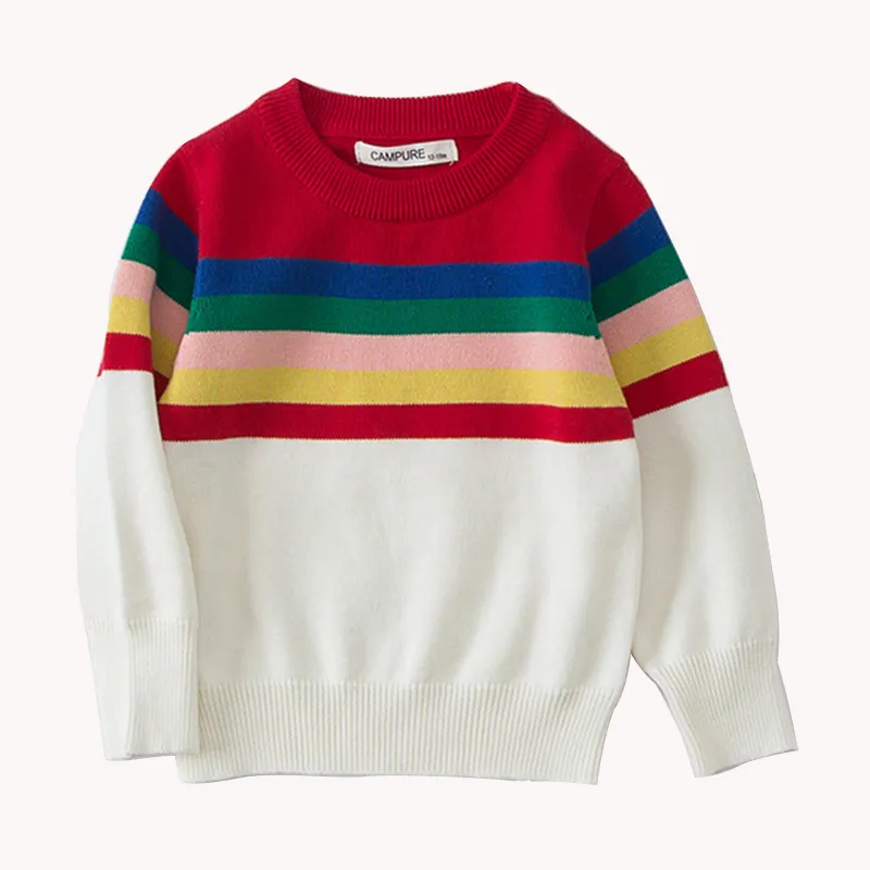 Baby Girls Sweater Autumn Spring Kids Knitwear Boys Pullover Rainbow Stripe Knitted Children's Clothing 210429