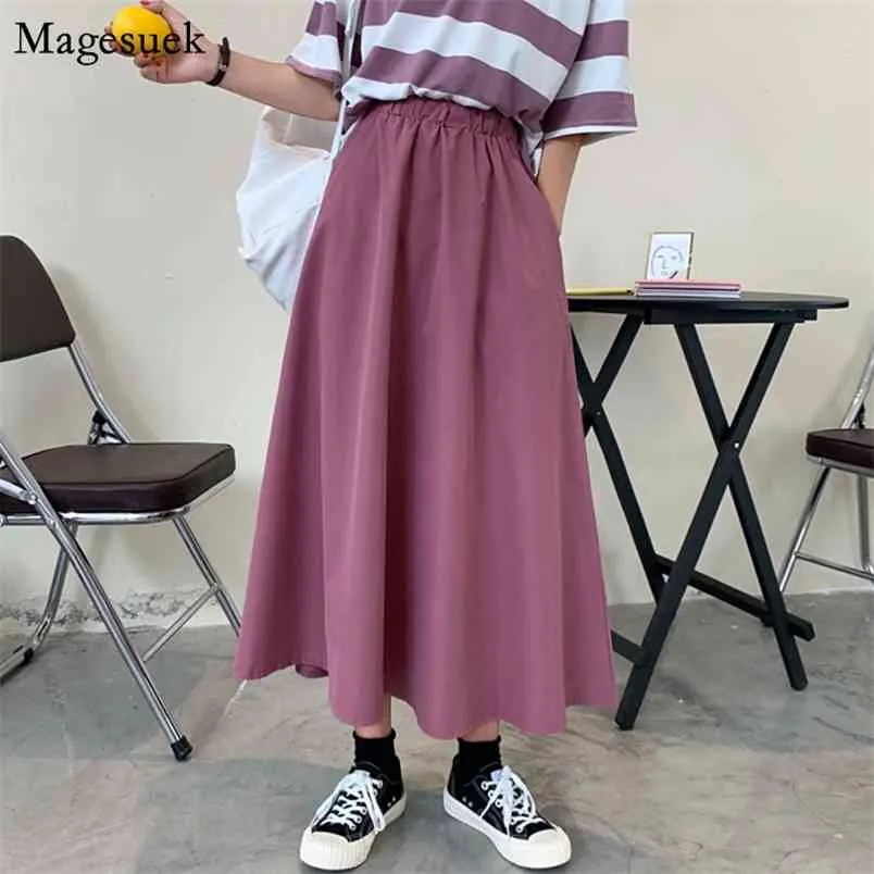 Spring Office Lady Solid Maxi Skirt Women Plus Size Loose Long s For A-line High Waist White Female Falda 13228 210512