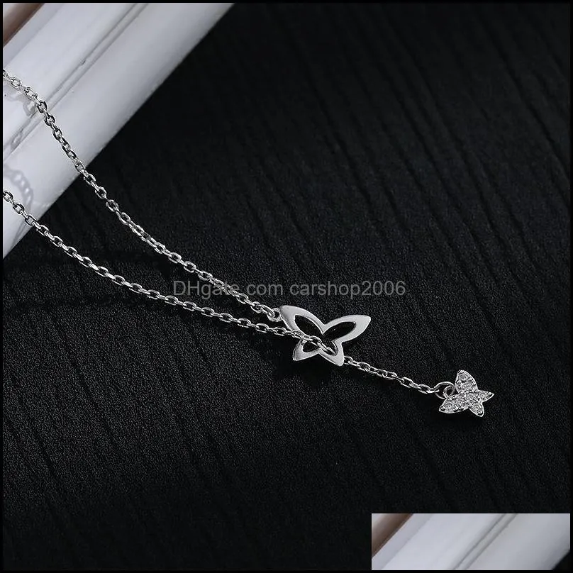 KiK Silvery Plating Thin Link Chain Necklace Shiny High Quality Crystal Butterfly Pendants For Women Jewelry Gift Chains
