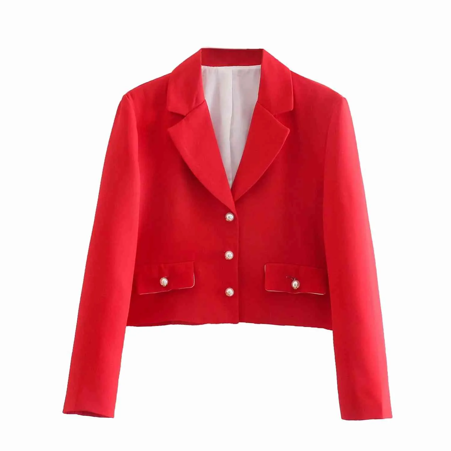 Snygga röda kvinnor blazer jacka est singel breasted dubbla fickor för kontor dam casual lapel kostym jacka coat 210521
