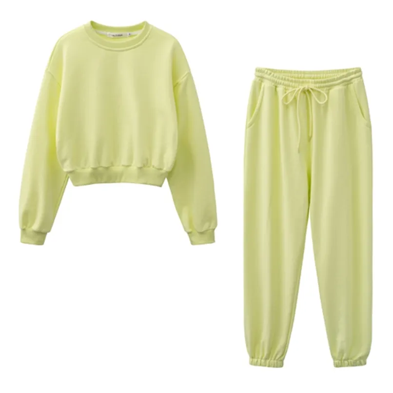 design Women fashion sweatshirt sets Casual Spring Summer Crop top pants suit Cotton 211109