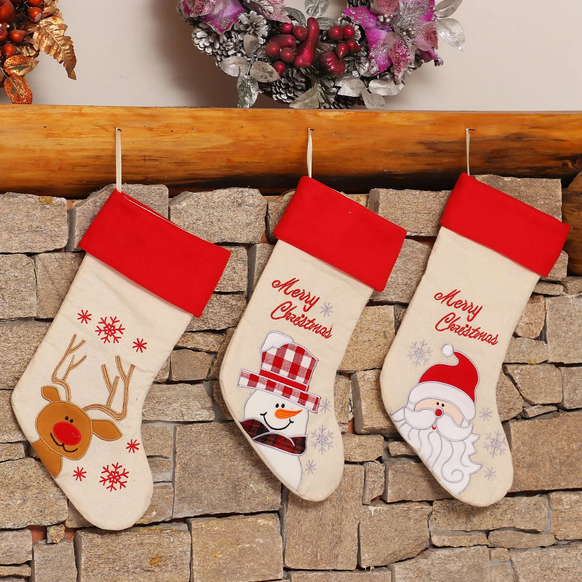 Haftowane Christmas Stocking Torby Prezent Eve Decoration Home Kominek Decor Candy Torba Wisiorek Nowy Rok