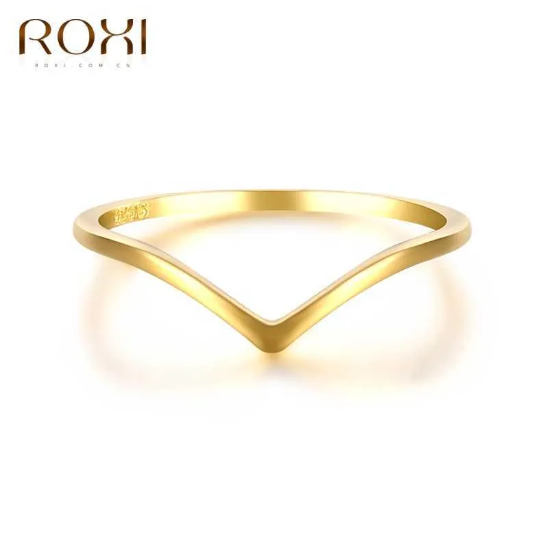 ROXI Simple Thin 925 Sterling Silver Rings for Women Anti-allergy Smooth Couple Wedding Rings V Shape Smooth Slim Knuckle Rings X0715