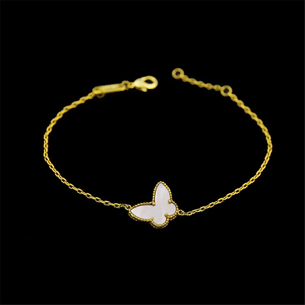 VAF 18K Or Mode Classique Doux 4 Trèfle À Quatre Feuilles Papillon Bracelet Boucles D'oreilles Collier Ensemble de Bijoux pour S925 Argent Van Women241b