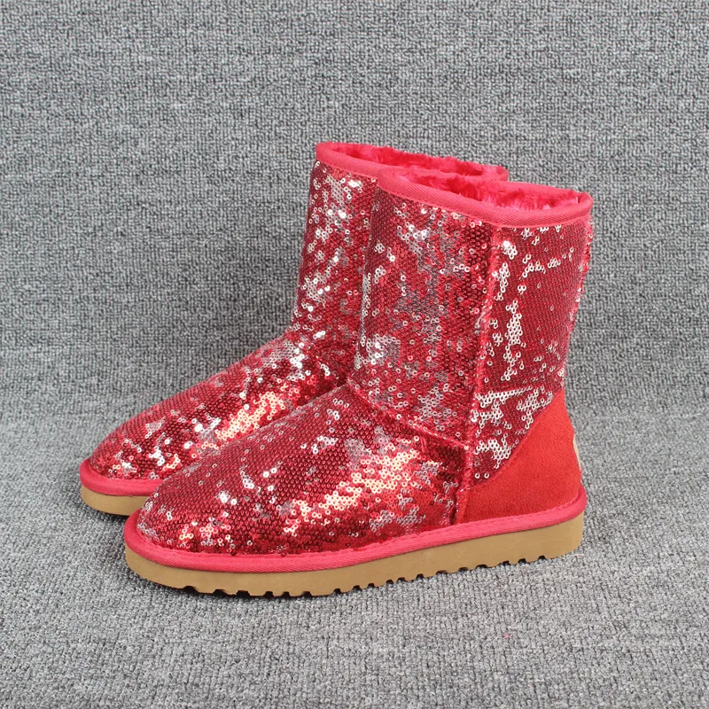 Dam Glitterstövlar Paljett WGG Klassisk designer snö vinterstövlar Ankel Mini Kort Knä Sparkles Button Bling Boot direktförsäljning svart