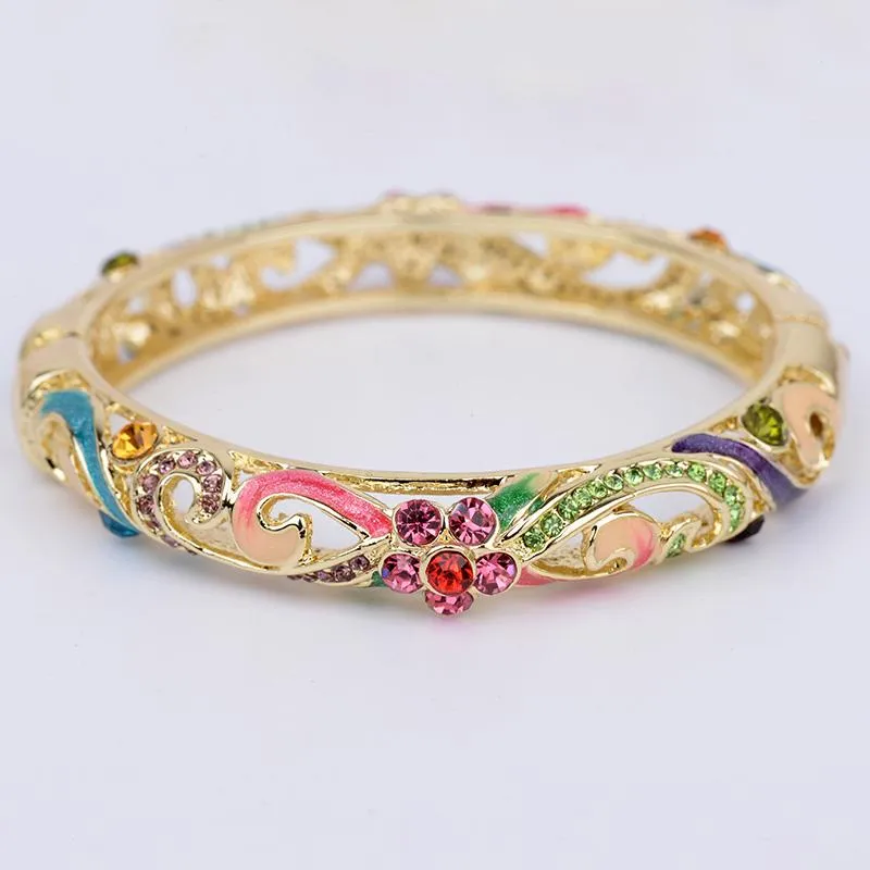 Luxury Color Enamel Bangle Cuff For Women Crystal Bracelet Vintage Gold Plated Bangles Bohemian Fashion Jewelry Gift Mom
