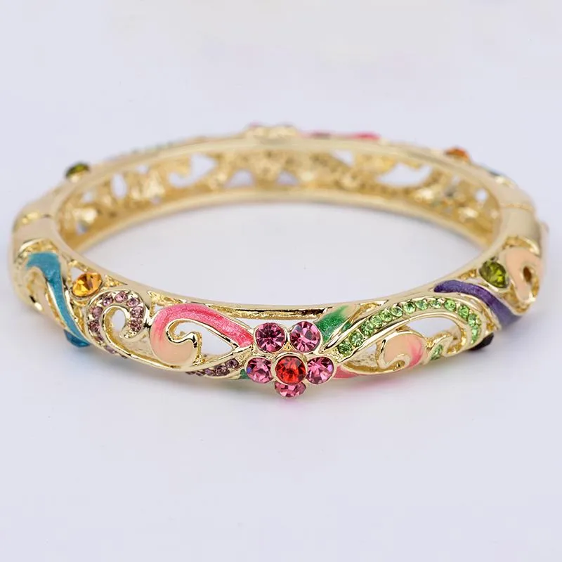 Bracciale rigido smaltato di colore di lusso per bracciale da donna in cristallo Braccialetti placcati oro vintage Gioielli di moda bohémien regalo mamma