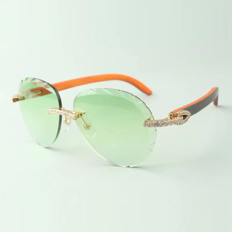 Exquisite classic endless diamond sunglasses 3524027, natural orange wooden temples glasses, size: 18-135 mm