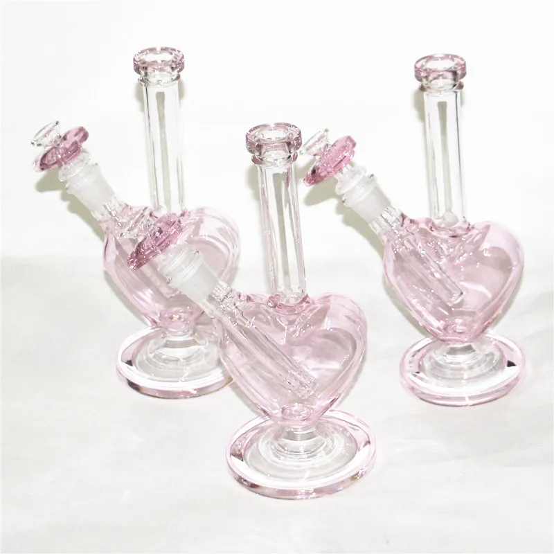 Pipes à eau en verre en forme de coeur Pipe à fumée Bong plates-formes pétrolières narguilé Dab plate-forme bongs en verre accessoires pour fumer cendrier avec bols