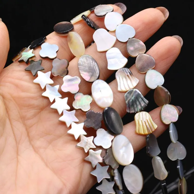 Andra Naturliga Svart Skal Beaded Oval Plommon Stjärna Hjärta Mamma Av Pärla Lösa Pärlor För DIY Charms Halsband Bracelet Making Smycken 14 ''