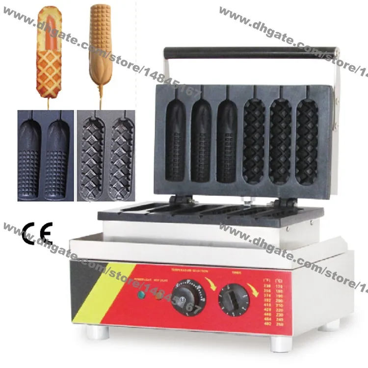 Komercyjne użycie Non-Stick 110V 220V Electric 6pcs Francuska hot dogów Waffle Dog Maker Iron Corn Dog Machine Baker Mold