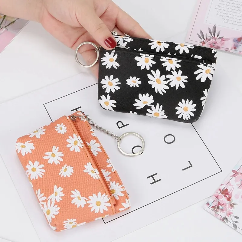 Mode Daisy Print Coin Portemonnee Dames Mini Portefeuilles PU Lether Floral Print Kleine Portemonnee Rits Daisy Pattern Card Bag Girls Pouch