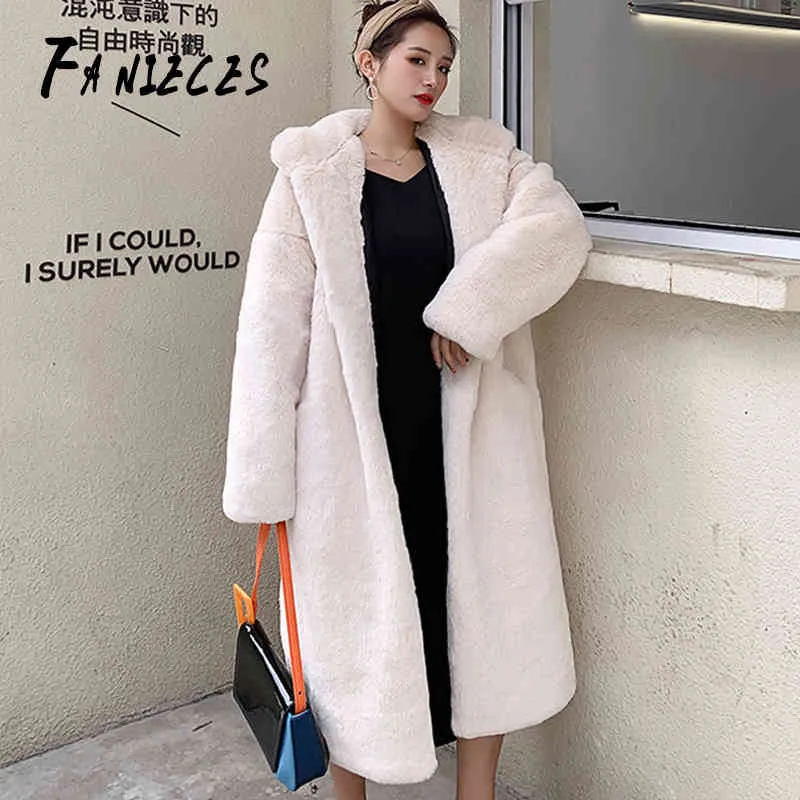 Moda zimowa Wysokiej Jakości Imitacji Futro Długie Kobiece Luźne Grube Ciepłe Futro Mink Teddy Coat Manteau Femme 210520