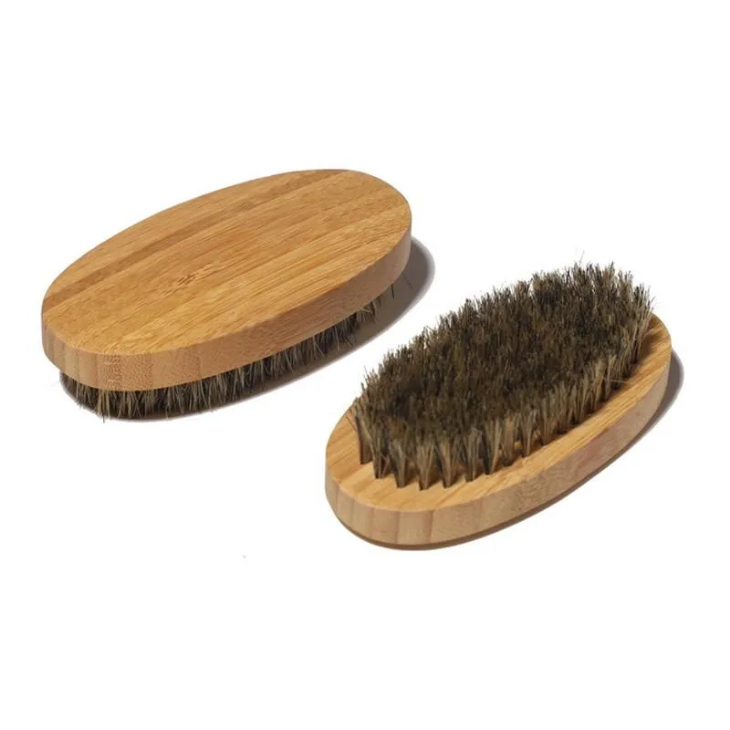 Boar Bristle Hair Beard Brush Hard Round Wood Handle Anti-static Boar Comb Hairdressing Tool For Men Beard Trim 