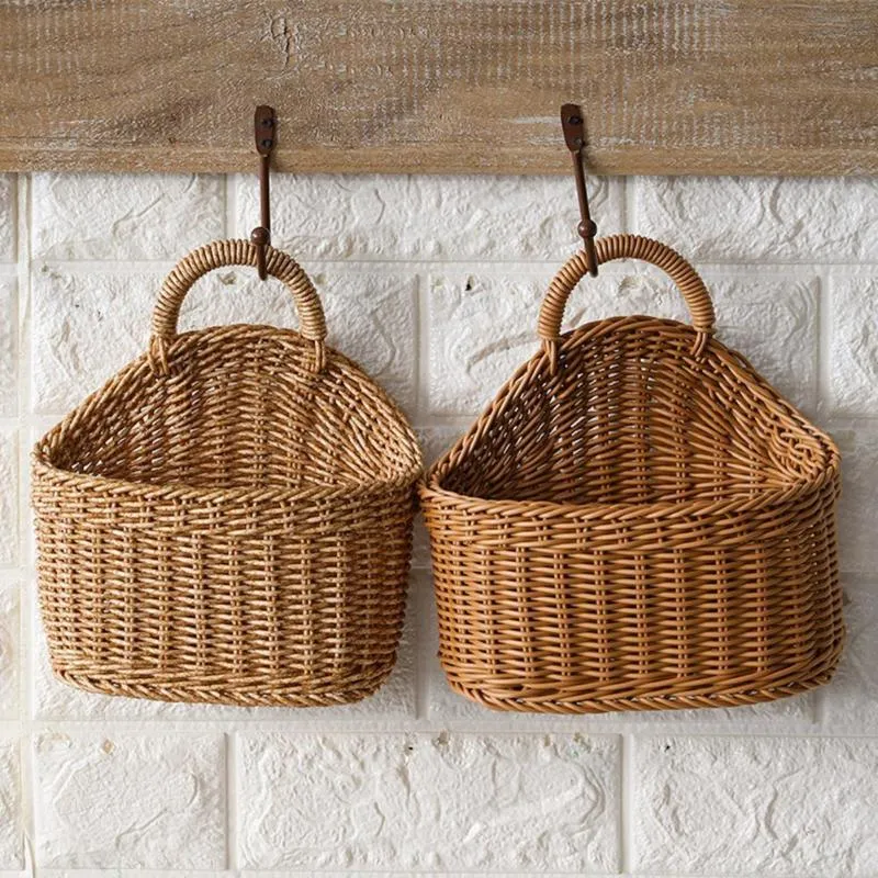 Saklama Kutuları Bineler Sepet Nefes Minimalist Tasarım Plastik Asılı Dokuma Rattan Ev için