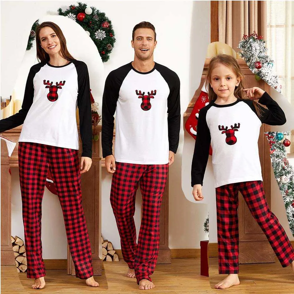 Familie Passende Weihnachten Pyjamas Mutter Kinder Kleidung Sets Kinder Nachtwäsche Kinder Pyjamas Mutter Tochter Elf Deer Pjs 210929