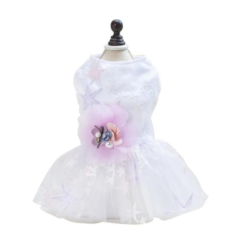 Vêtements pour chiens robes d'été printemps jupe étoile de mer style princesse maille fleur vêtements de mariage